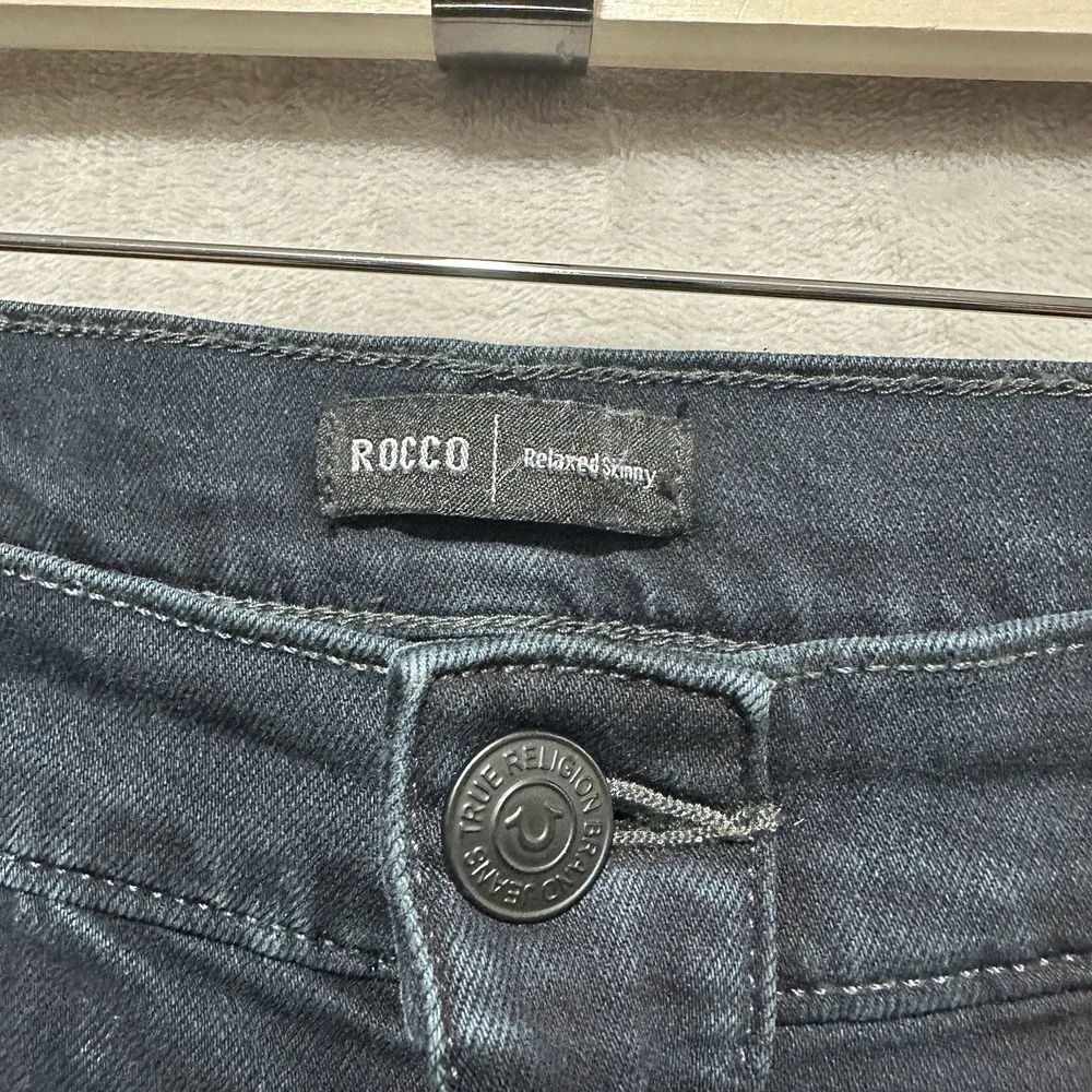 True Religion Rocco Men's Sz 34 Relaxed Skinny Moto Jean Dark Wash Ribbed Panels